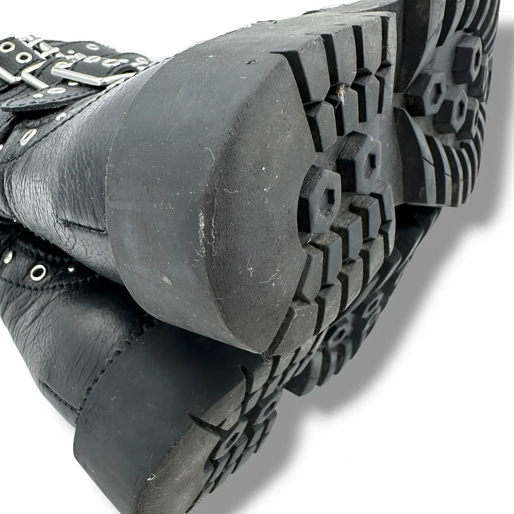 Kids Black Combat Boots Studded Grommet Buckle Straps Lug Sole Side Zip Zara 3/